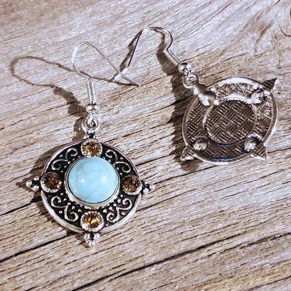 Topaz Crystal Turquoise Blue Stone Silver Chain Necklace Earrings Jewelry Set - Picture 9 of 16